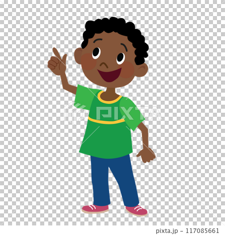 一個穿著綠色襯衫的黑人男孩的插圖 117085661
