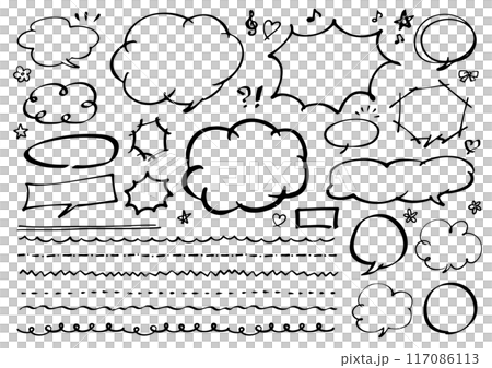 かわいい落書き風ふきだしやラインなどのセット かわいい落書き風ふきだしやラインなどのセット 117086113