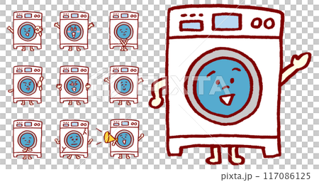 ゆるい線描かれたかわいいドラム式洗濯機 117086125