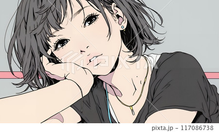 楽：リラックスした顔をしている若い女性