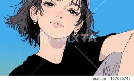 楽：リラックスした顔をしている若い女性