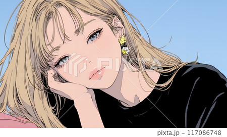楽：リラックスした顔をしている若い女性