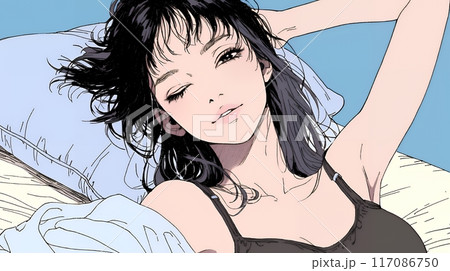 楽：リラックスした顔をしている若い女性