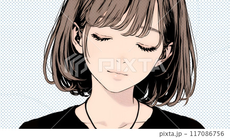楽：リラックスした顔をしている若い女性
