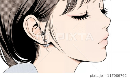 楽：リラックスした顔をしている若い女性