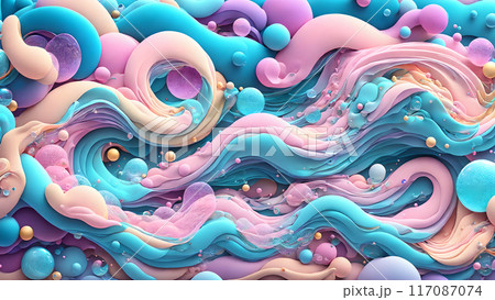 Dreamy, colorful waves with floating bubbles background shadow 3d wallpaper Dreamy, colorful waves with floating bubbles background shadow 3d wallpaper 117087074