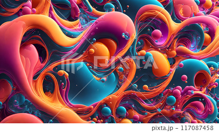 fluid waves in vibrant colors with bubbles background shadow 3d wallpaper 117087458