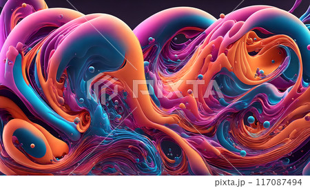 fluid waves in vibrant colors with bubbles background shadow 3d wallpaper 117087494