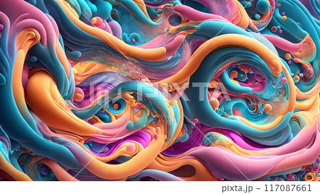 Harmonious flow of colorful waves and bubbles background shadow 3d wallpaper 117087661