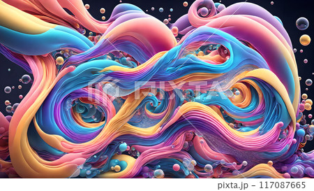 Harmonious flow of colorful waves and bubbles background shadow 3d wallpaper 117087665