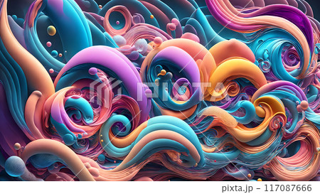 Harmonious flow of colorful waves and bubbles background shadow 3d wallpaper 117087666