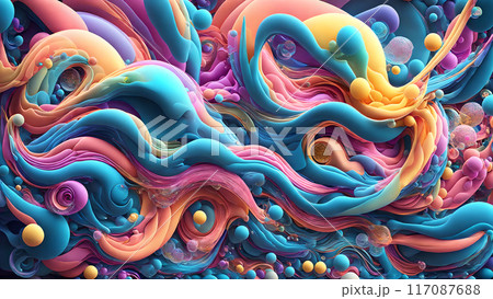 Harmonious flow of colorful waves and bubbles background shadow 3d wallpaper 117087688