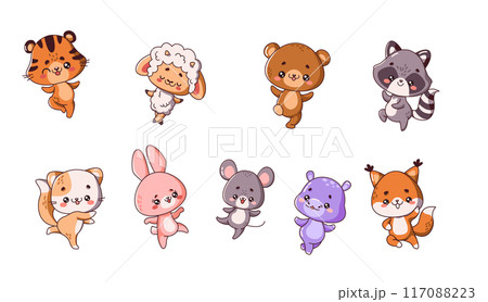Funny baby animals dancing flat color vector illustrations 117088223