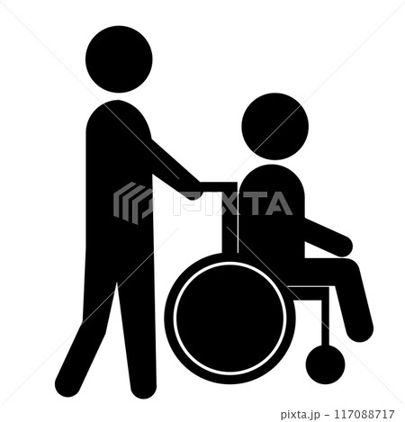 車イスに乗った人と押す人のピクトグラム 117088717