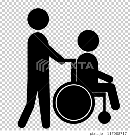 車イスに乗った人と押す人のピクトグラム 117088717