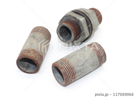 A picture of steel pipes isolated on white background A picture of steel pipes isolated on white background 117089068