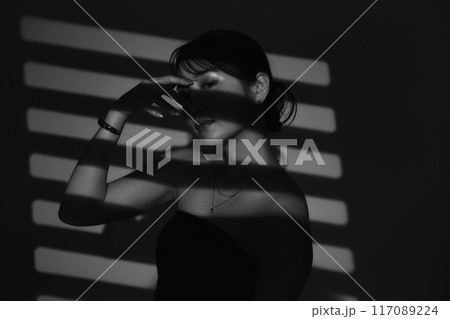 光と影の女性ポートレート 117089224