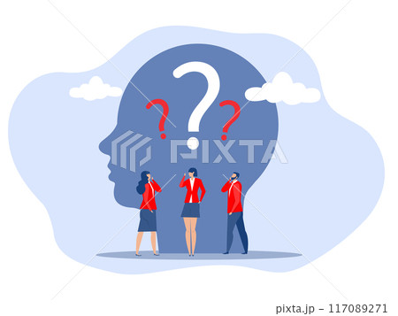 People asking questions,businessman and woman team thinking with question mark symbol.Confused business team finding answer or solution to solve problem in work process concept,  People asking questions,businessman and woman team thinking with question mark symbol.Confused business team finding answer or solution to solve problem in work process concept,  117089271