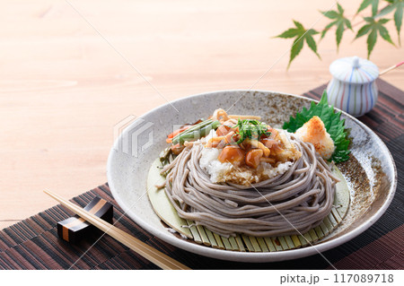 冷やしなめこおろし蕎麦 (つるっとしたなめこののど越しが絶妙) 冷やしなめこおろし蕎麦 (つるっとしたなめこののど越しが絶妙) 117089718