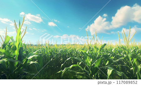 青空と緑のトウモロコシ畑 青空と緑のトウモロコシ畑 117089852