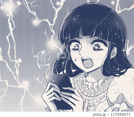 スマホを見てビックリ！少女漫画ヒロインのイラストアイキャッチ 117089871