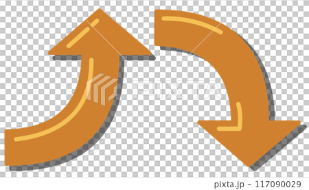 Curved arrow orange set (with reflection and shadow) 117090029