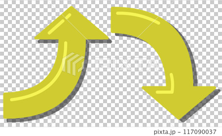 Curved arrow yellow set (with reflection and shadow) 117090037