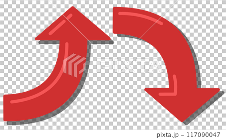 Curved arrow red set (with reflection and shadow) 117090047