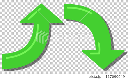 Curved arrow green set (with reflection and shadow) 117090049