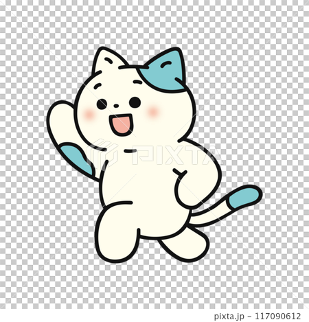 楽しげに片手をあげスキップする猫 117090612