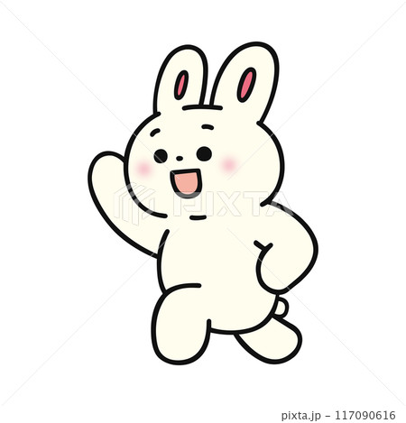 楽しげに片手をあげスキップするウサギ 117090616