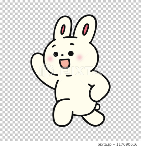 楽しげに片手をあげスキップするウサギ 117090616