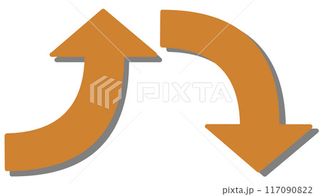 カーブする矢印オレンジセット（影あり） 117090822