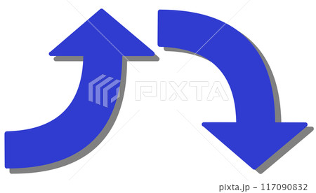 カーブする矢印青セット（影あり） 117090832