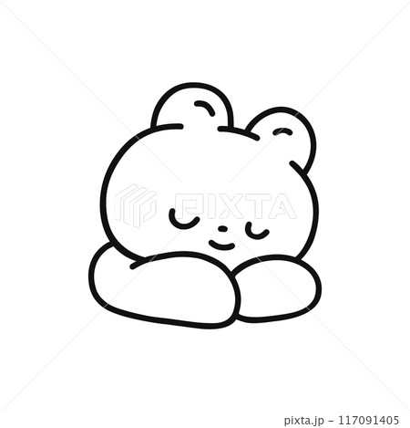 寝ているかわいいクマ・線画 117091405