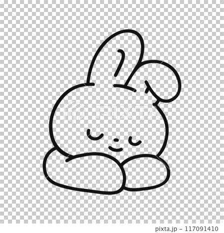 寝ているかわいいウサギ・線画 117091410