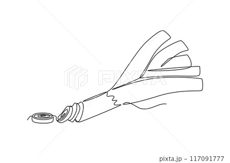Single one line drawing of whole bunch healthy organic leek for farming logo identity. Fresh food seasoning concept for vegetable icon. Modern continuous line draw design graphic vector illustration Single one line drawing of whole bunch healthy organic leek for farming logo identity. Fresh food seasoning concept for vegetable icon. Modern continuous line draw design graphic vector illustration 117091777