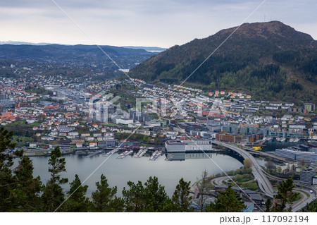 Panoramic View of Bergen and its Fjord. 117092194