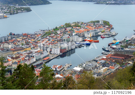 Panoramic View of Bergen and its Fjord. 117092196