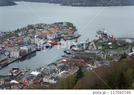 Panoramic View of Bergen and its Fjord. 117092199