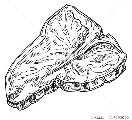 Meat steak sketch. Sirloin lamb piece engraving Meat steak sketch. Sirloin lamb piece engraving 117093090
