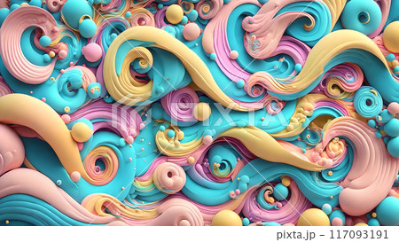 Whimsical, colorful waves with playful bubbles background shadow 3d wallpaper 117093191