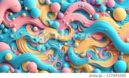 Whimsical, colorful waves with playful bubbles background shadow 3d wallpaper 117093200