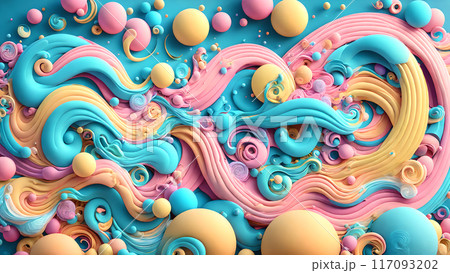 Whimsical, colorful waves with playful bubbles background shadow 3d wallpaper 117093202