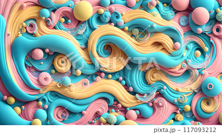 Whimsical, colorful waves with playful bubbles background shadow 3d wallpaper 117093212