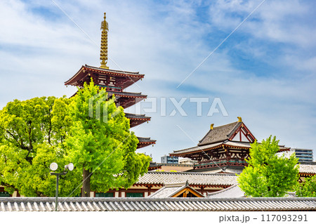 大阪市天王寺区四天王寺　四天王寺　五重塔と金堂 117093291