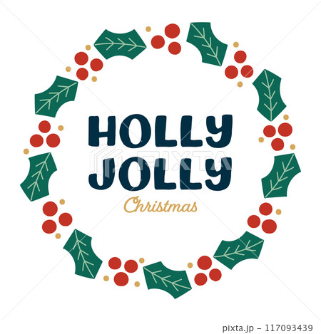 手描きのクリスマス向け円形装飾フレーム素材 117093439