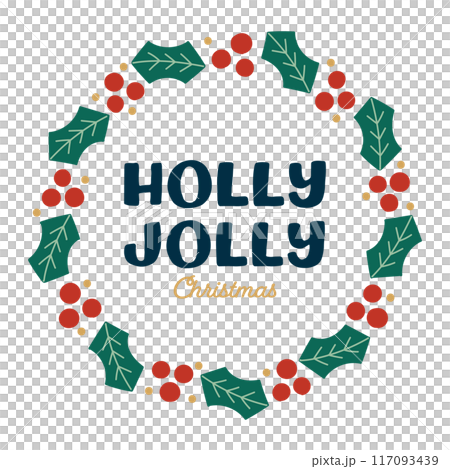 手描きのクリスマス向け円形装飾フレーム素材 117093439
