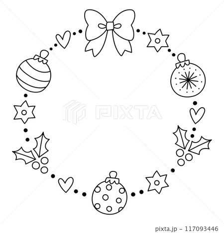 手描きのクリスマス向け円形装飾フレーム素材 手描きのクリスマス向け円形装飾フレーム素材 117093446