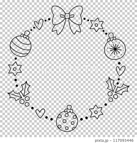 手描きのクリスマス向け円形装飾フレーム素材 手描きのクリスマス向け円形装飾フレーム素材 117093446